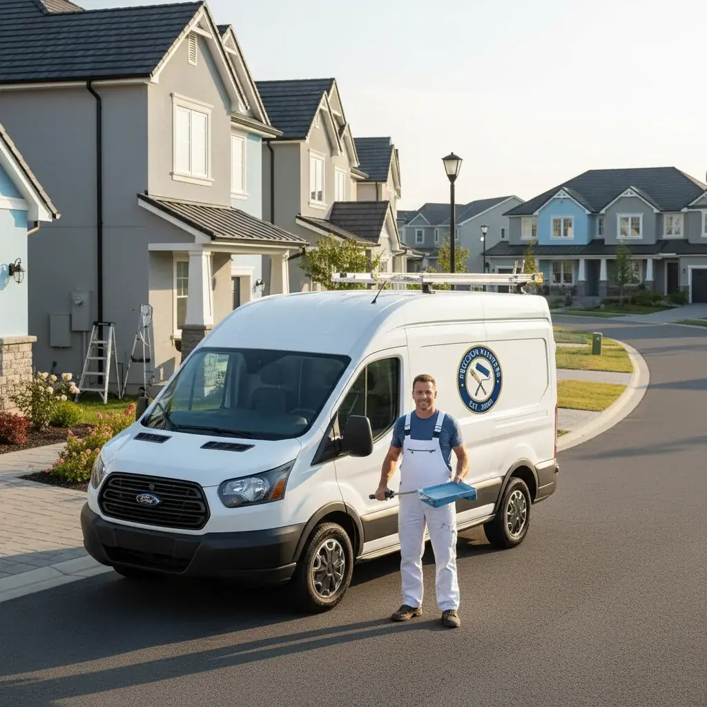 A painter's van parked in front of a home in a Chula Vista planned community.