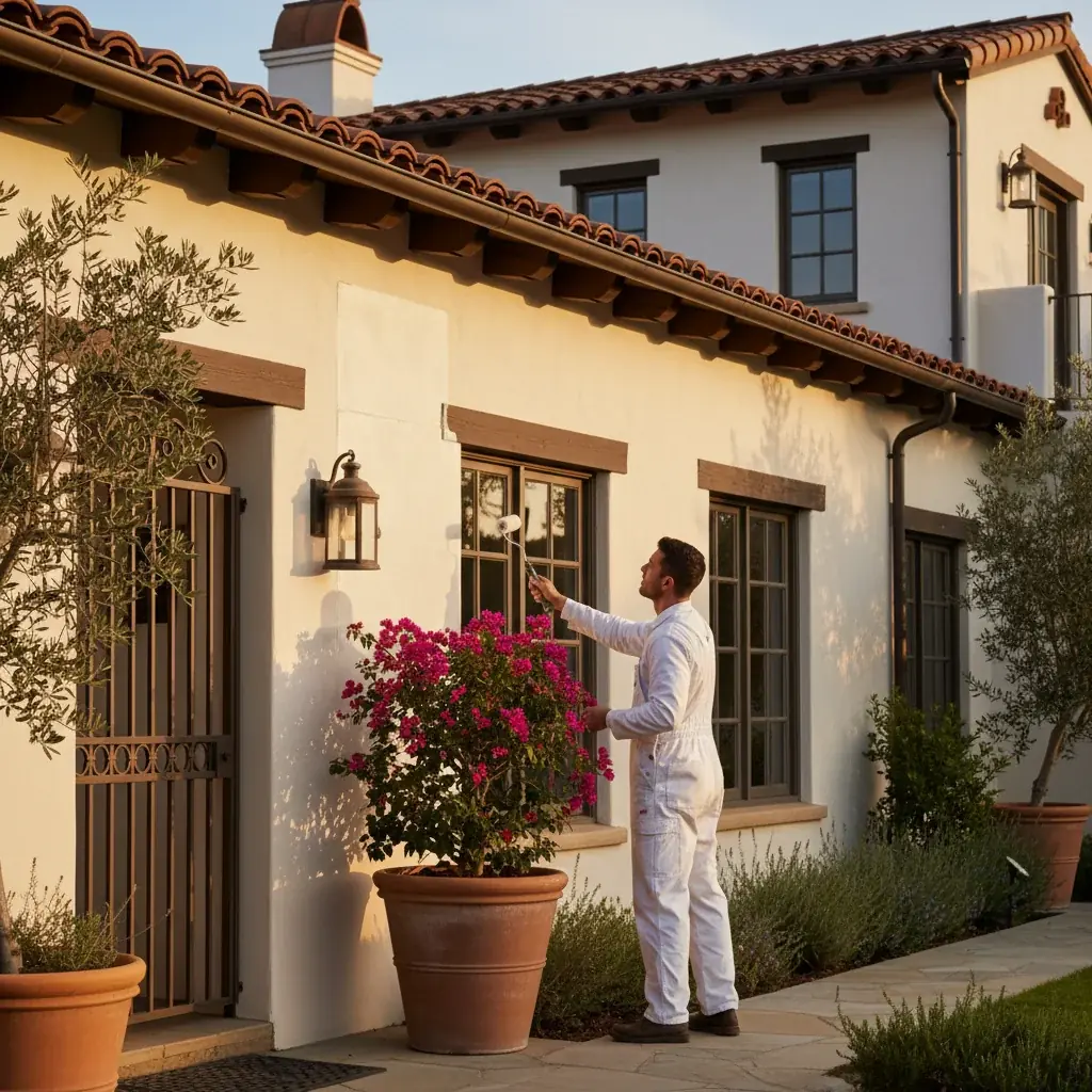 A San Diego home painted in a warm three-color exterior combination of body, trim, and accent.